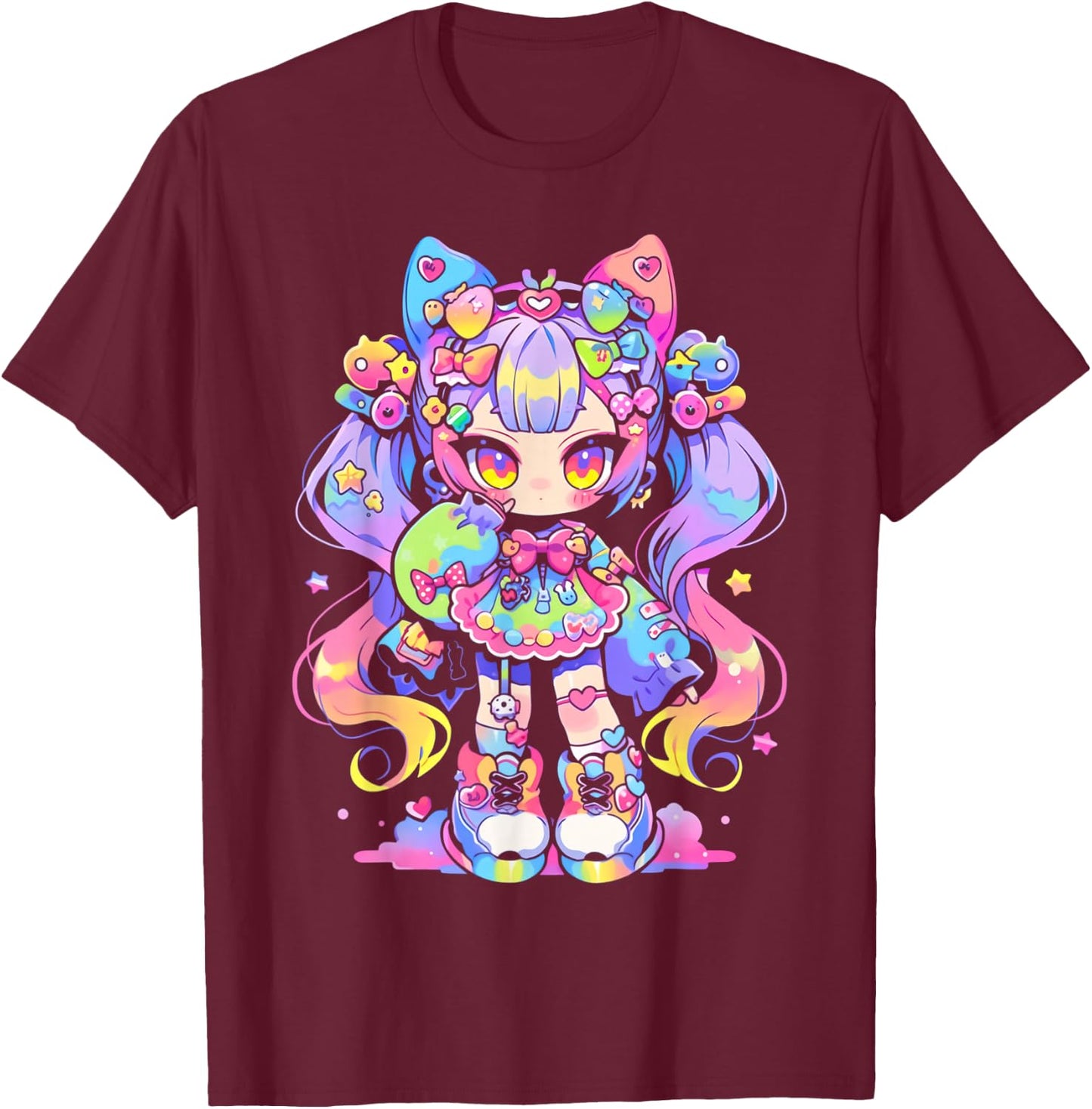 Kawaii Chibi Girl | Decora Fairy Kei Anime Manga Harajuku T-Shirt - T-Shirt | Maroon