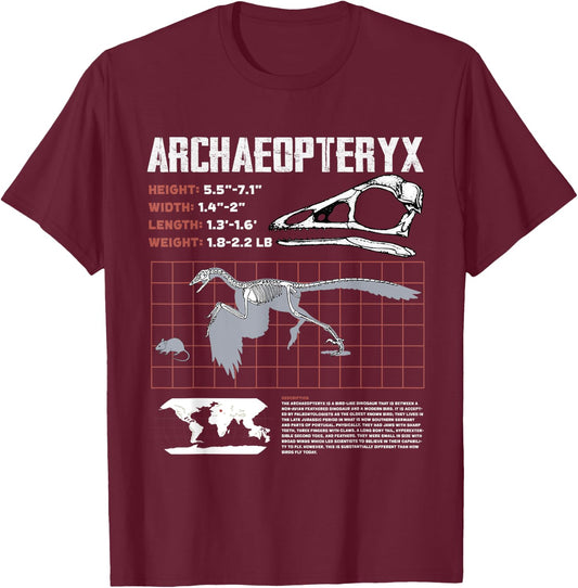 Archaeopteryx Dinosaur Facts Sheet Fossils Data T-Shirt - T-Shirt | Maroon