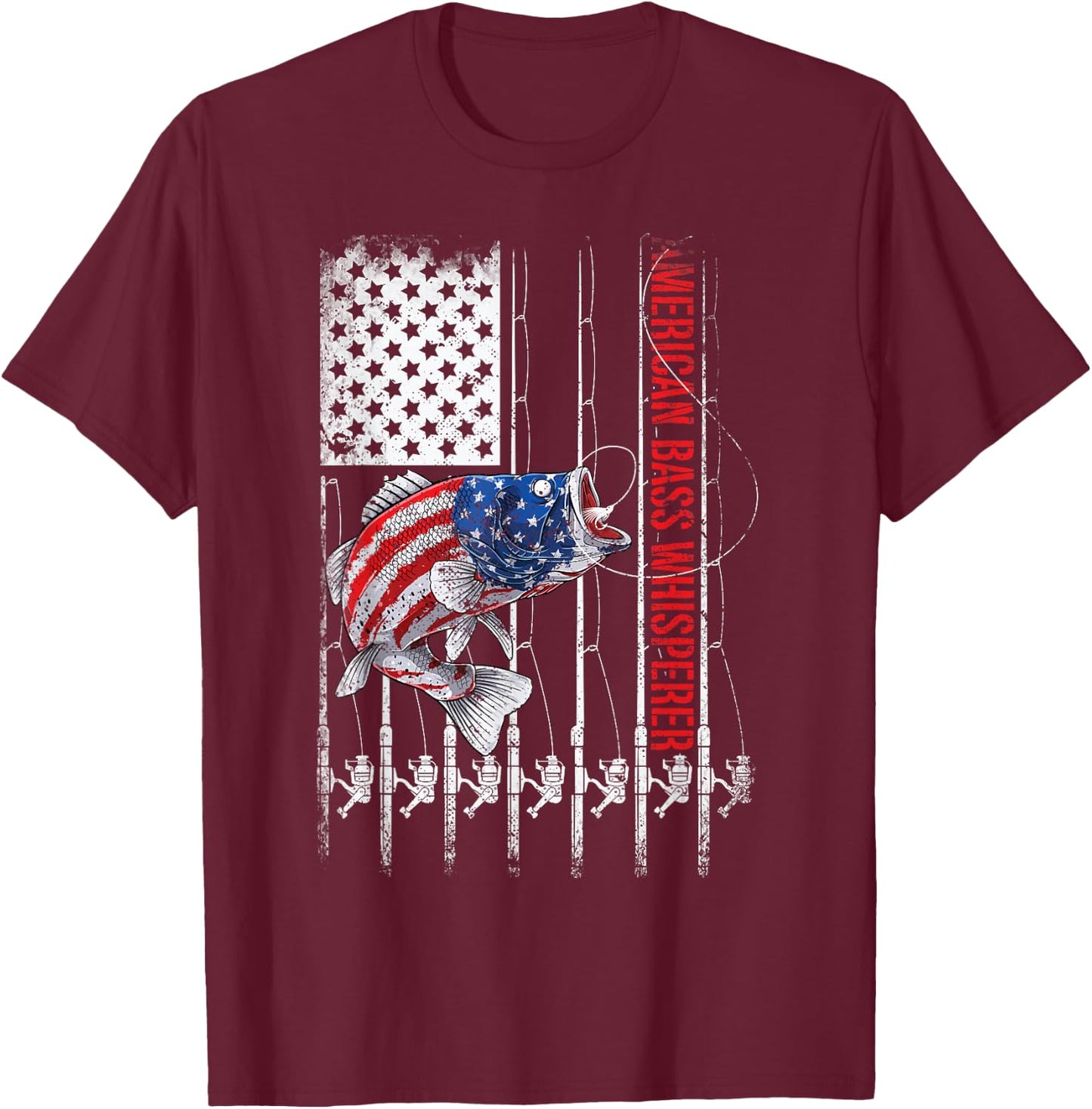 American Flag Bass Whisperer Fisherman T-Shirt - T-Shirt | Maroon