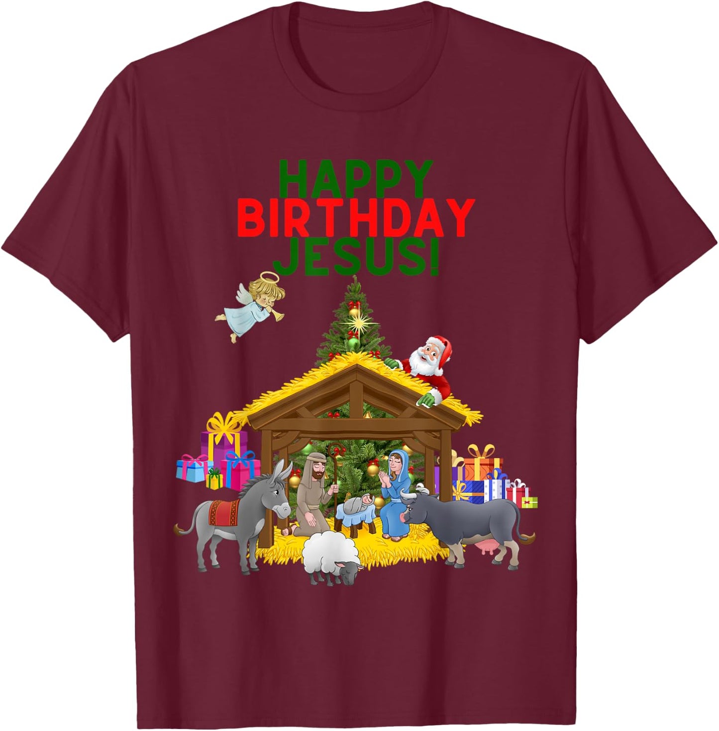 Worship Wear Merry Christmas Christian Happy Birthday Jesus Christ Xmas T-Shirt - T-Shirt | Maroon