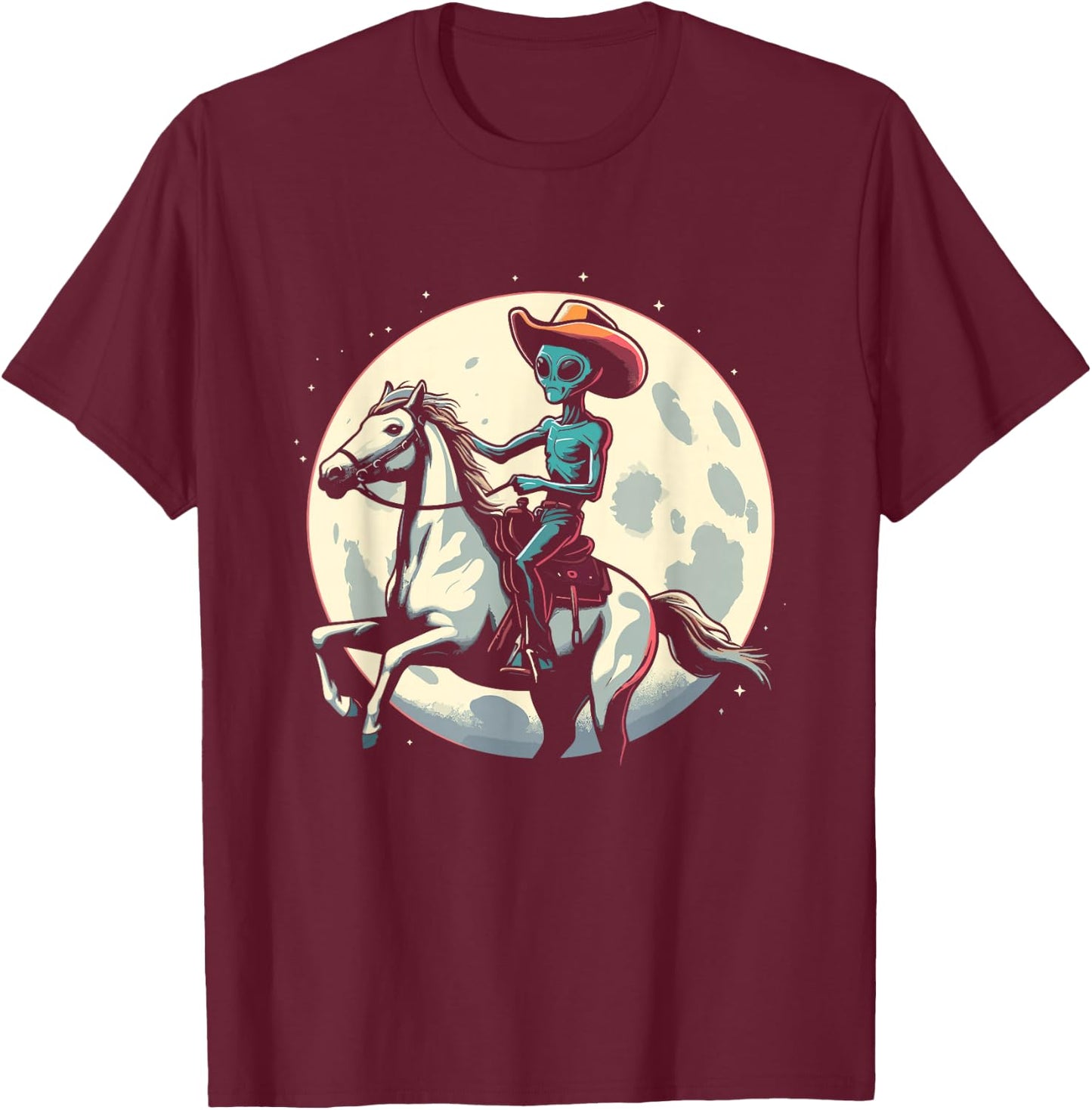 Alien Cowboy On A Horse - Vintage Alien UFO Conspiracy Lover T-Shirt - T-Shirt | Maroon