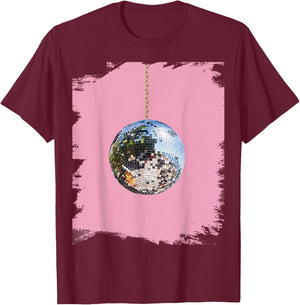 Pink Disco Ball Club Retro Cute T-Shirt - T-Shirt | Maroon