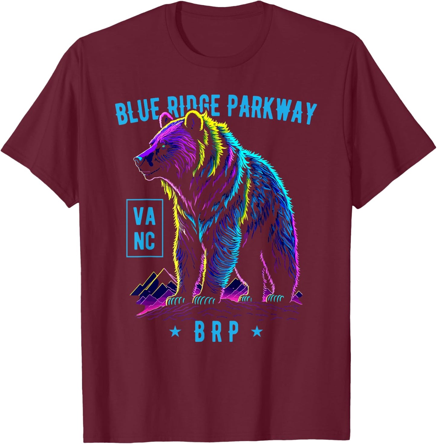 Blue Ridge Parkway NC VA BRP Bear Design T-Shirt - T-Shirt | Maroon