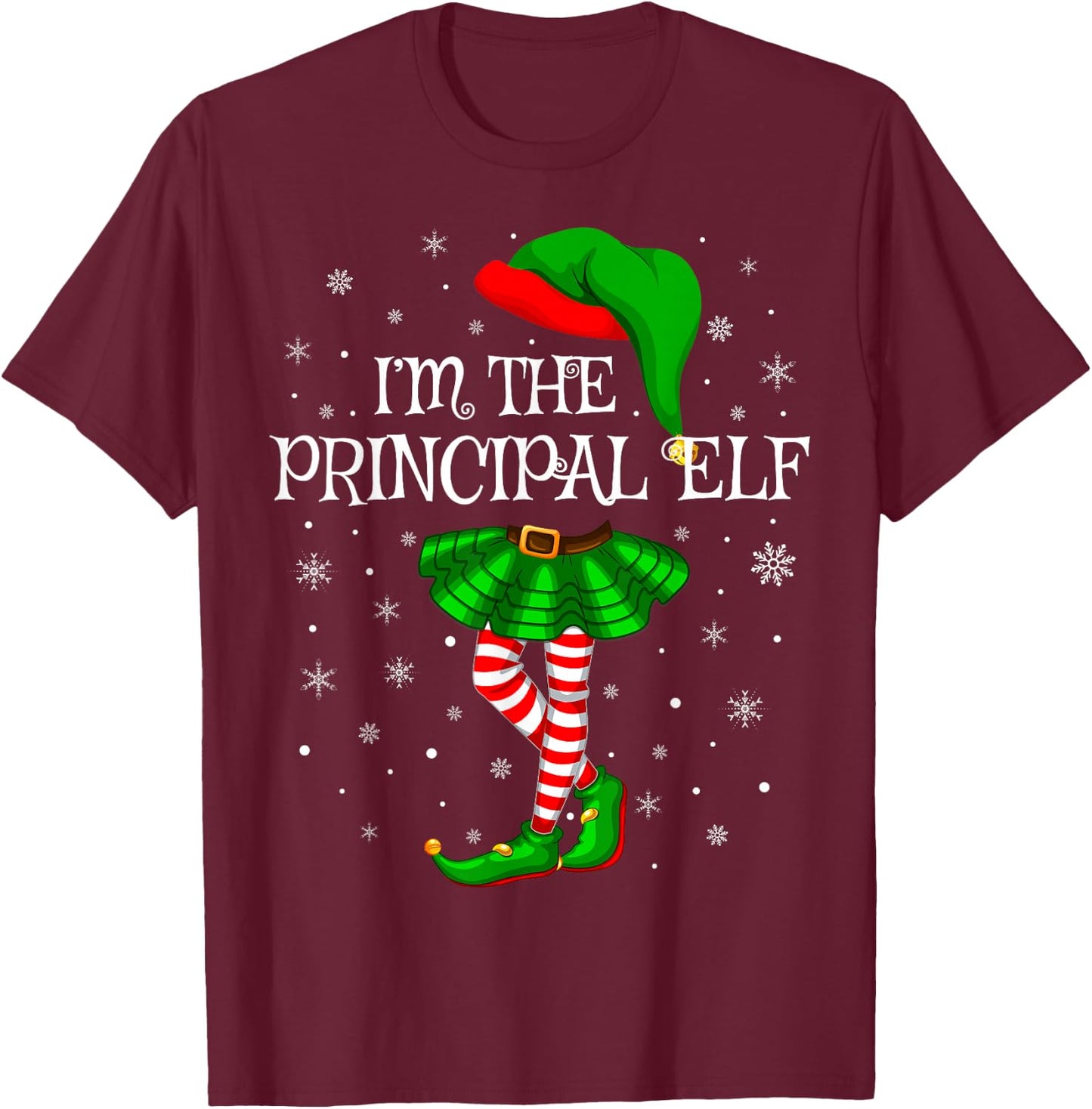 Principal Elf Christmas Matching Family Women Girls Elf T-Shirt - T-Shirt | Maroon