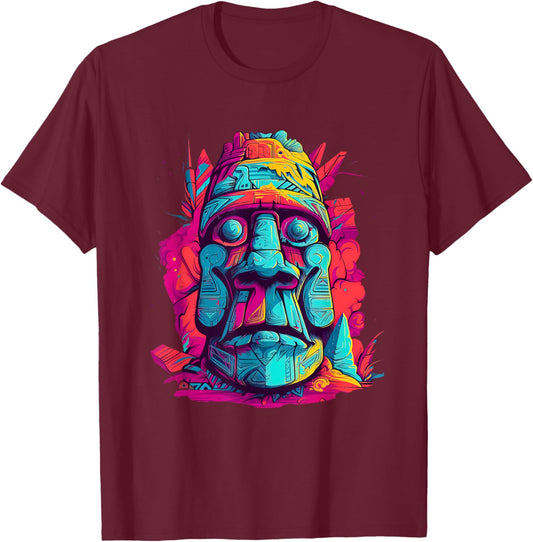 Moai Island Colourful Art Usa Us Native American T-Shirt - T-Shirt | Maroon