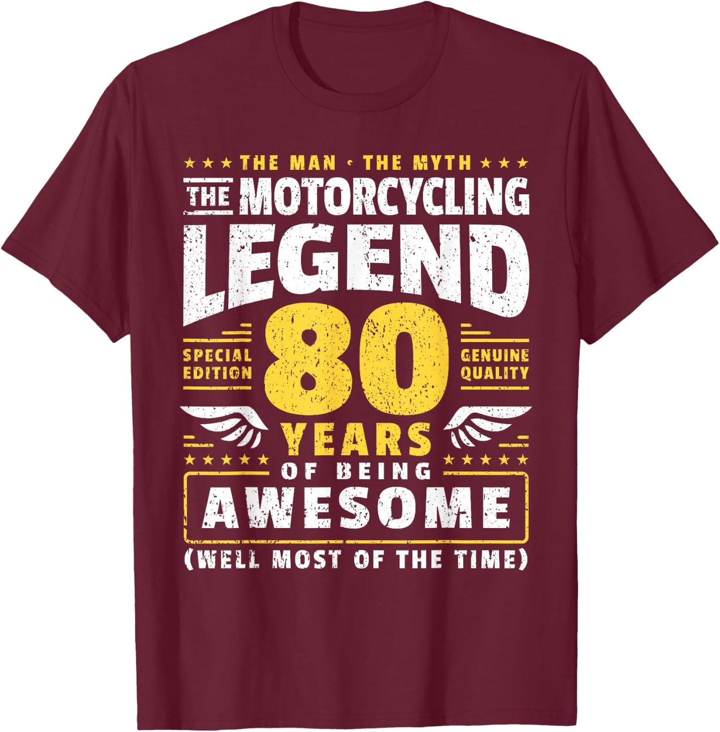 80th Birthday Biker 80 Years Old Motorcyclist T-Shirt - T-Shirt | Maroon
