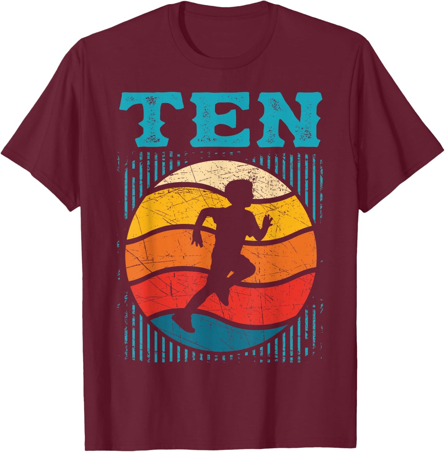 10th Birthday Retro Runner Jogging 10 Year Old Boys Kids T-Shirt - T-Shirt | Maroon