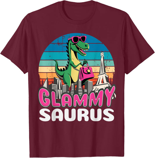 Glammysaurus T Rex Dinosaur Glammy Saurus Family T-Shirt - T-Shirt | Maroon