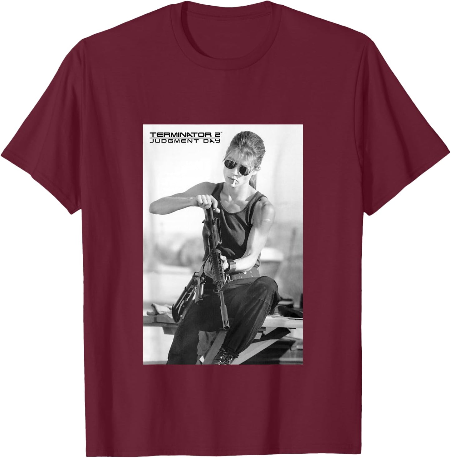 Terminator 2 Sarah Connor Rifle Reload T-Shirt - T-Shirt | Maroon