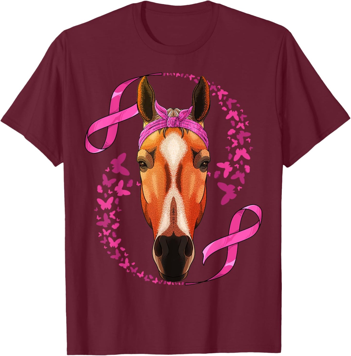 Horse Breast Cancer Awareness Pink Bandana Cancer Survivor T-Shirt - T-Shirt | Maroon
