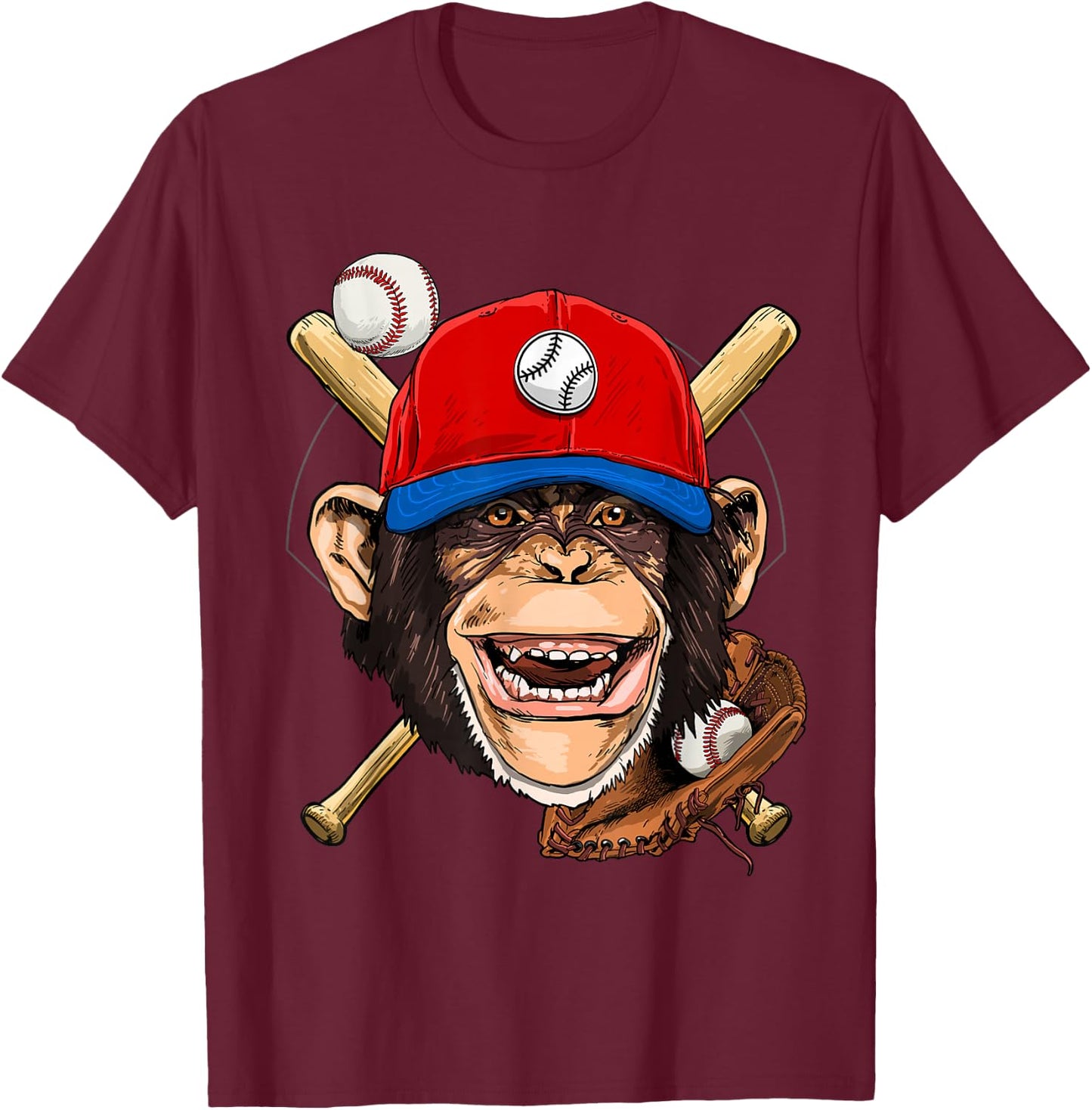 Monkey Baseball Monkey Lovers Baseball Player T-Shirt - T-Shirt | Maroon