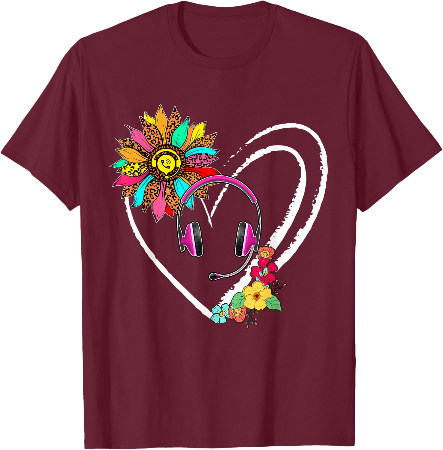 Dispatcher Tools Sunflower Cute Heart Shape Floral Family T-Shirt - T-Shirt | Maroon