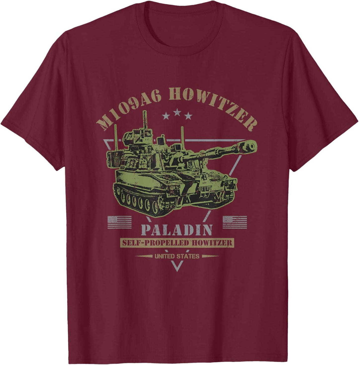 Military Style Designs M109A6 'Paladin' -Adults Black Cotton/Polyester T-Shirt - T-Shirt | Maroon