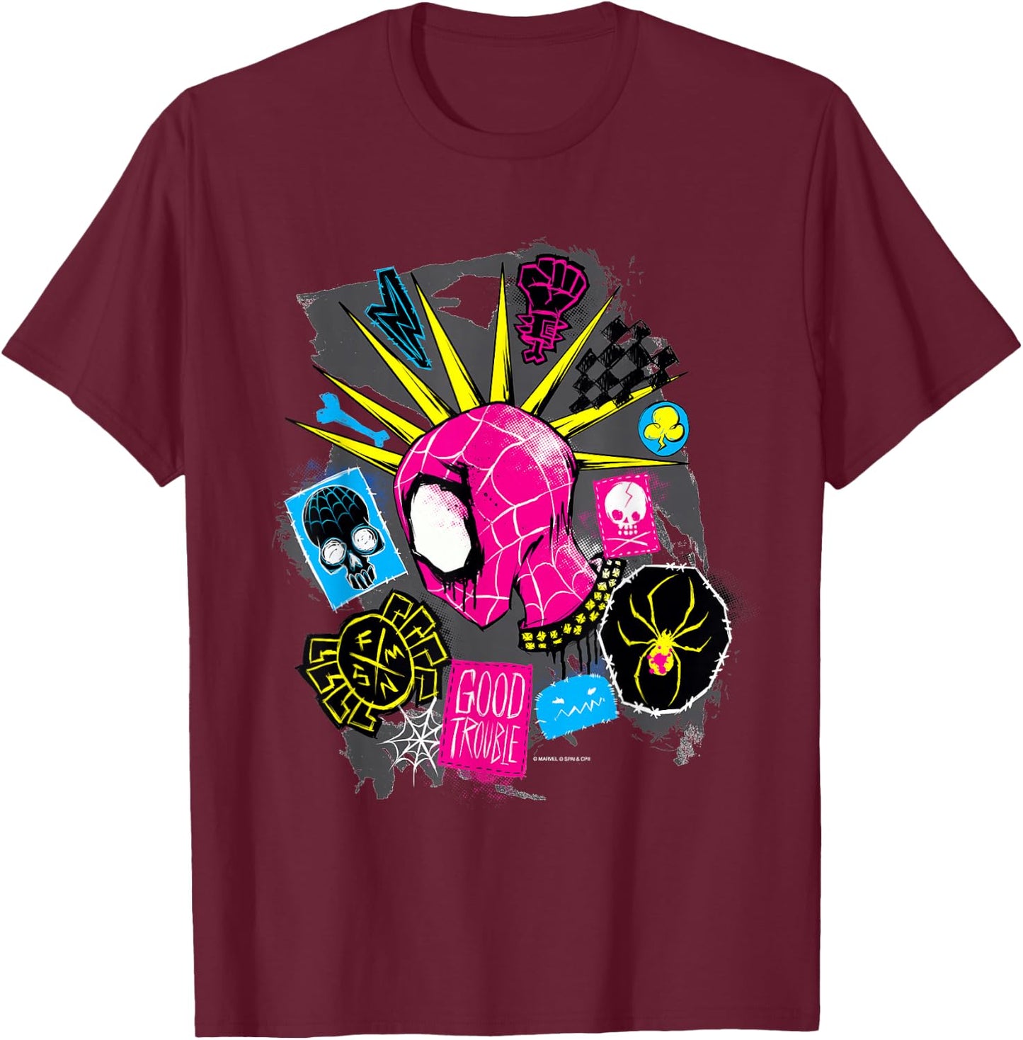 Marvel Spider-Man: Across The Spider-Verse Spider-Punk Head T-Shirt - T-Shirt | Maroon