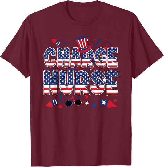 4th Of July Charge Nurse American Flag Charge Nursing T-Shirt - T-Shirt | Maroon