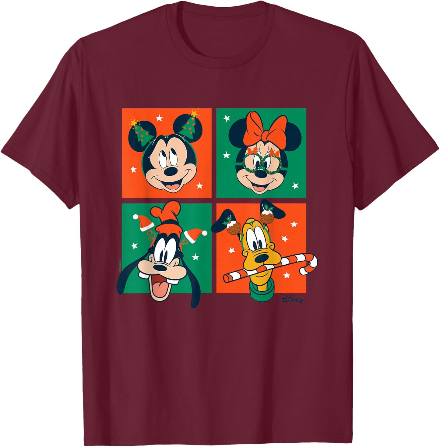 Mickey & Friends - Christmas Grid T-Shirt - T-Shirt | Maroon