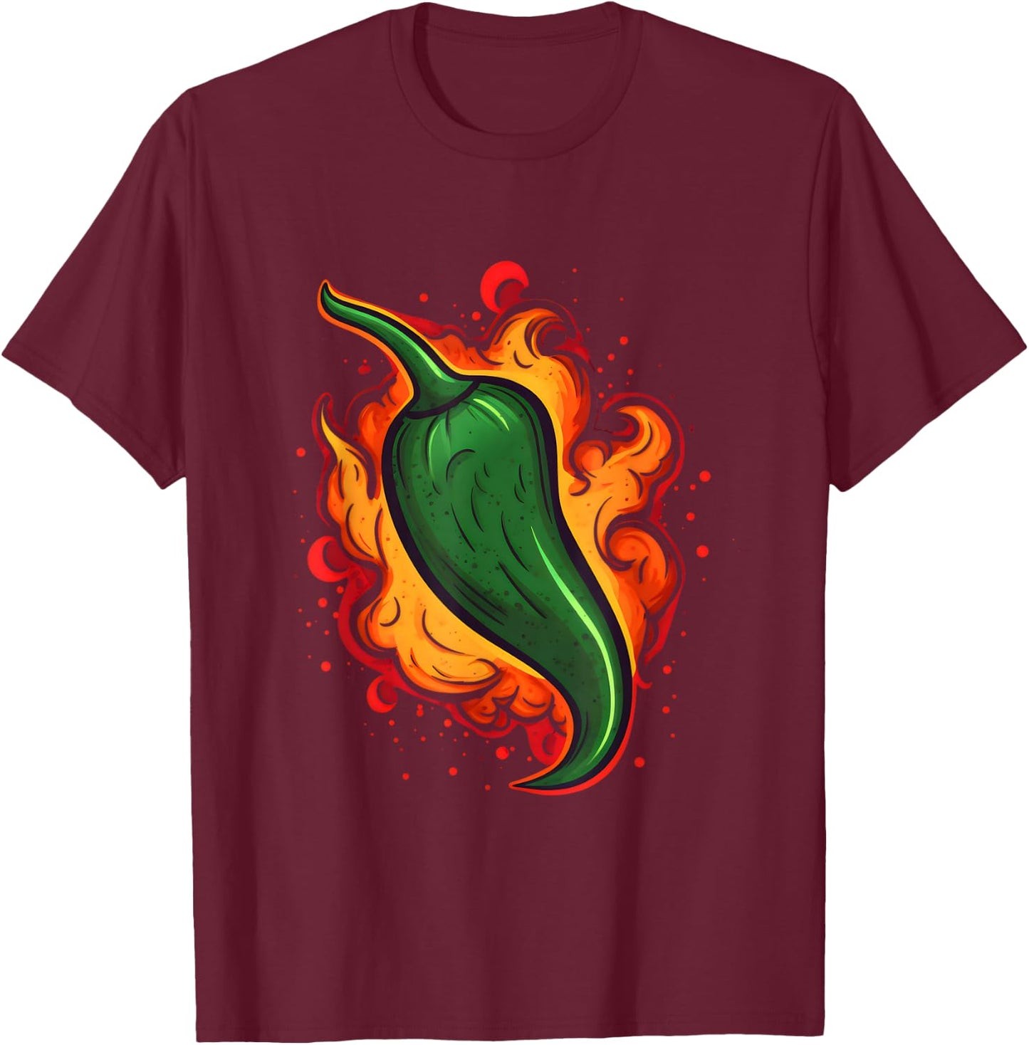 Green Chili Pepper Hot Spicy Food Lovers Fire Mexican Chef T-Shirt - T-Shirt | Maroon