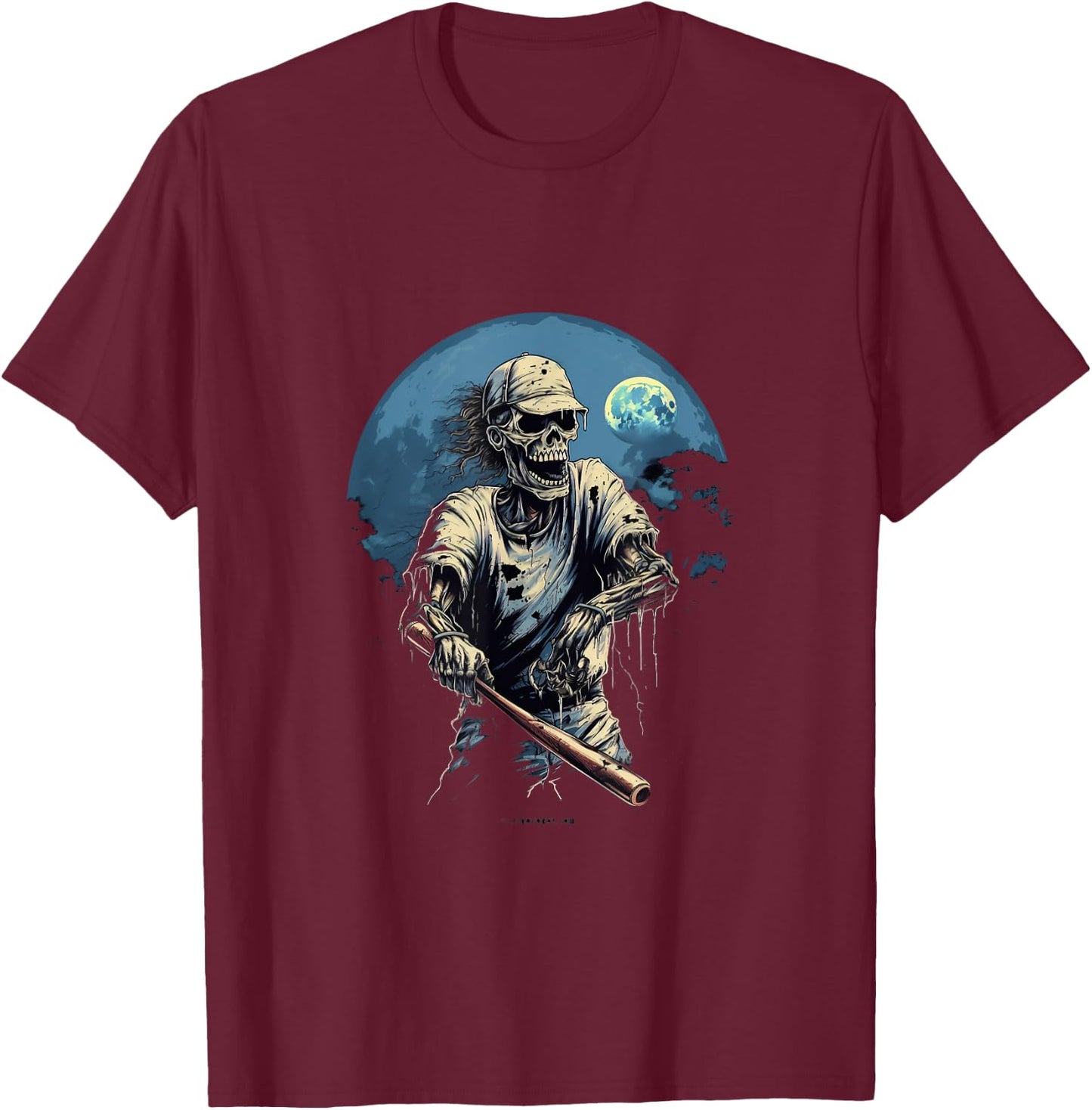 Zombie Playing Baseball Halloween Baseball Player T-Shirt - T-Shirt | Maroon