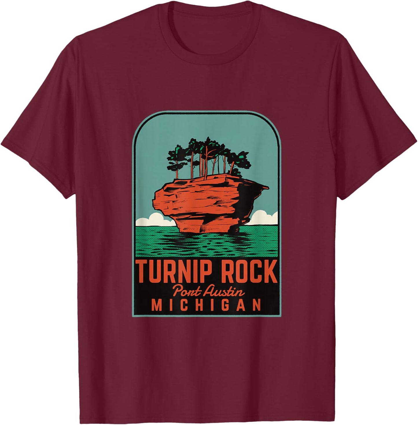 Turnip Rock Michigan Vintage Travel T-Shirt - T-Shirt | Maroon