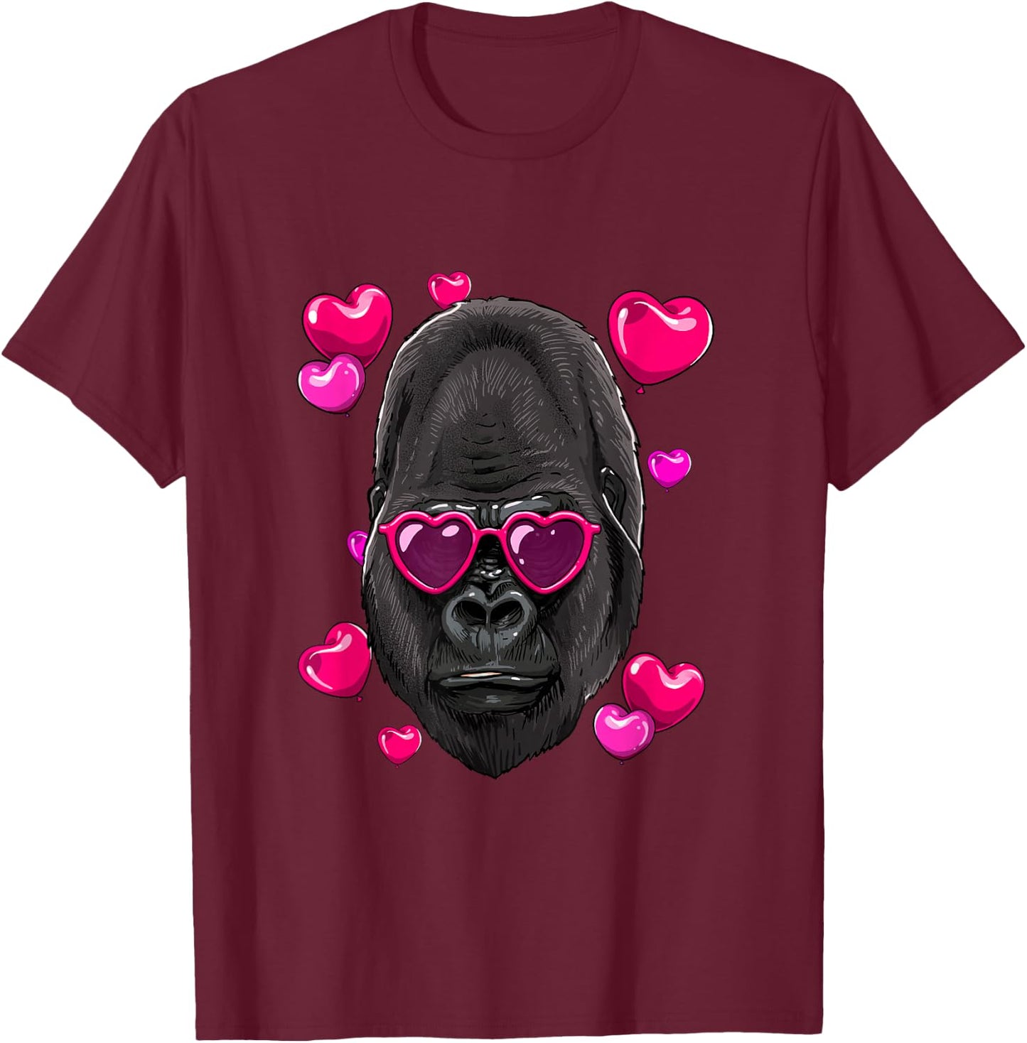 Valentines Day Gorilla Heart Love Couples Ape Monkey Primate T-Shirt - T-Shirt | Maroon