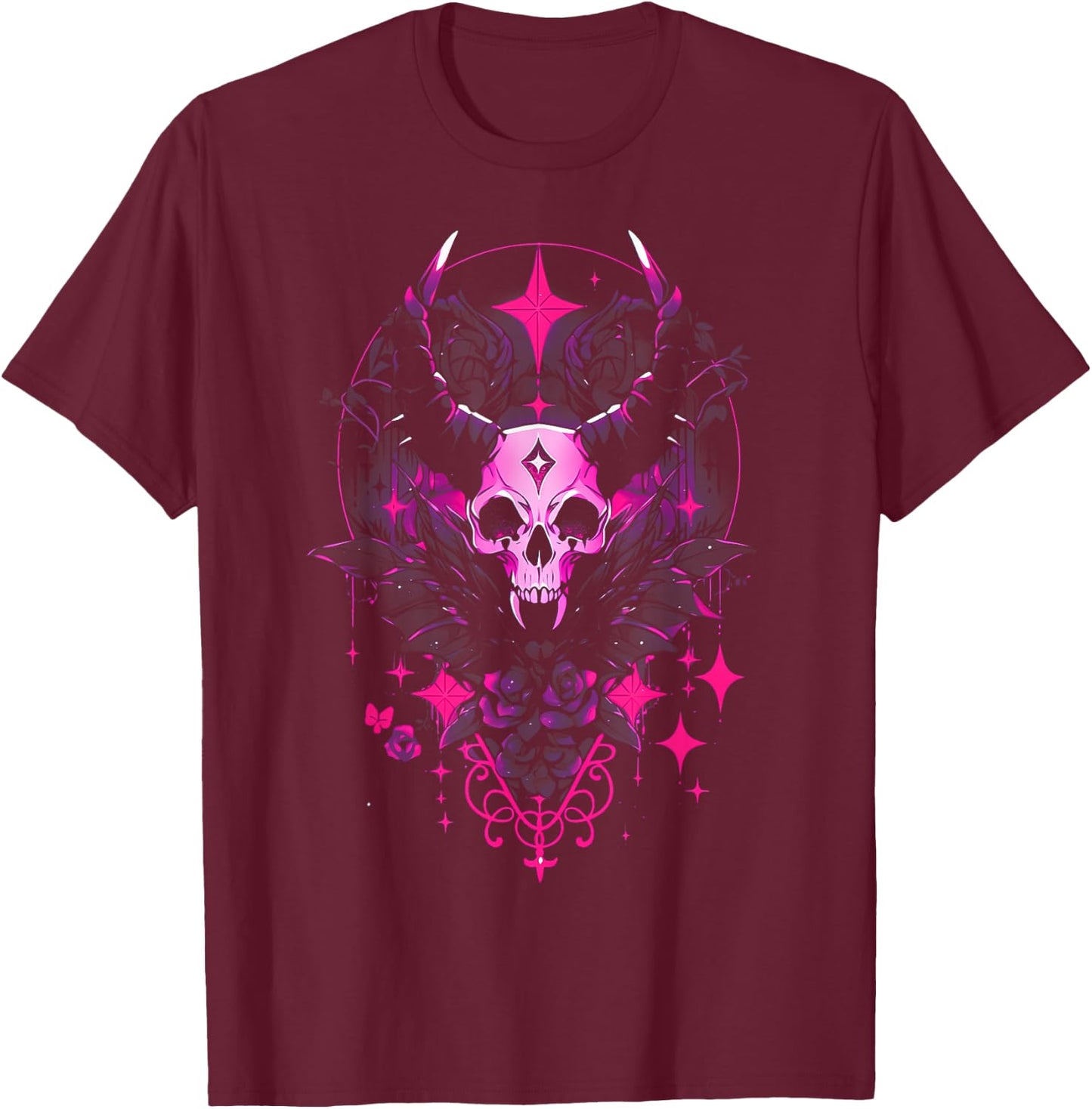 Pastel Goth Creepy Cute Yami Kawaii Spooky Gothic Skull T-Shirt - T-Shirt | Maroon