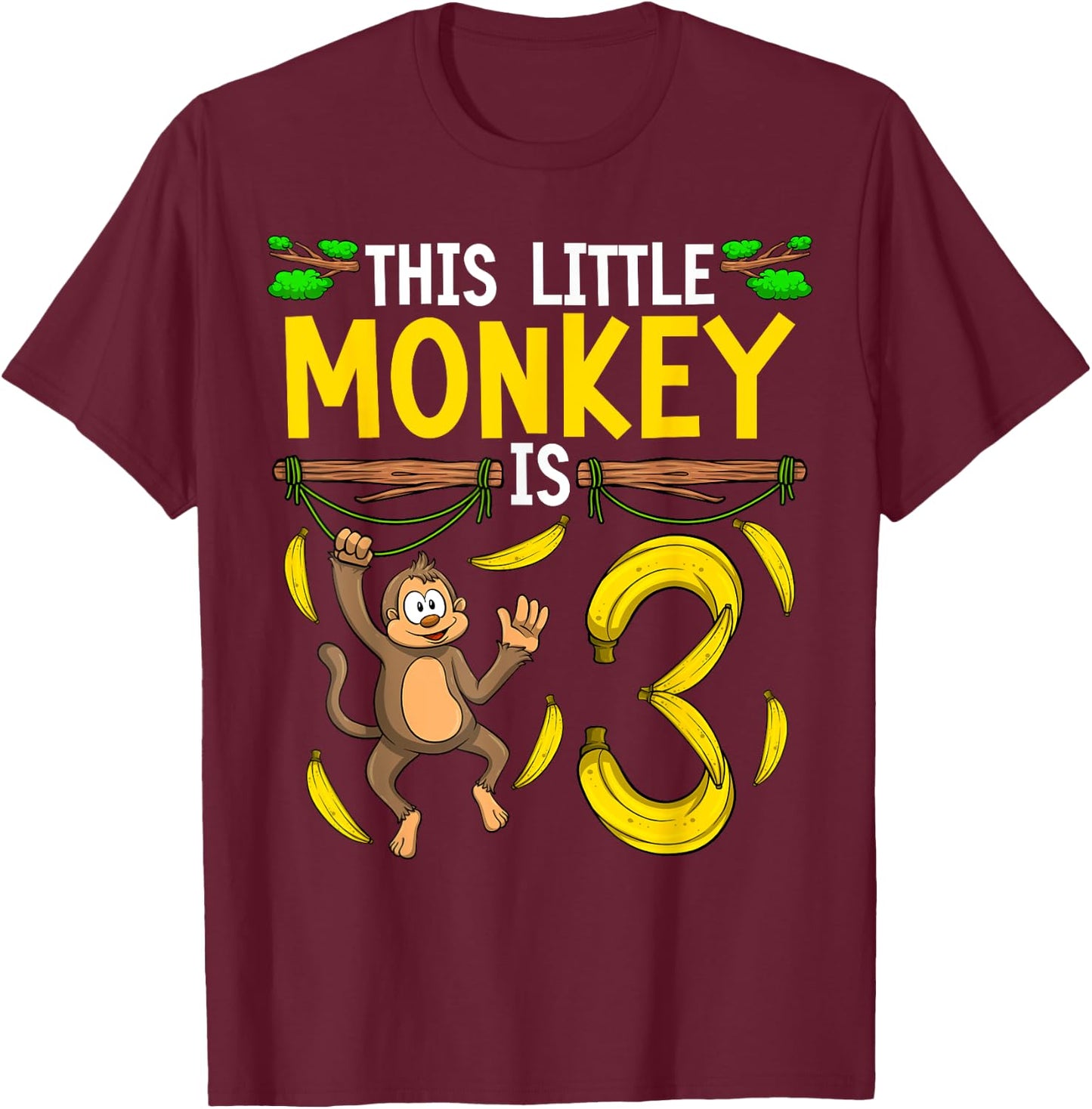Monkey Birthday Shirt 3rd Monkey Theme Party Kids T-Shirt - T-Shirt | Maroon