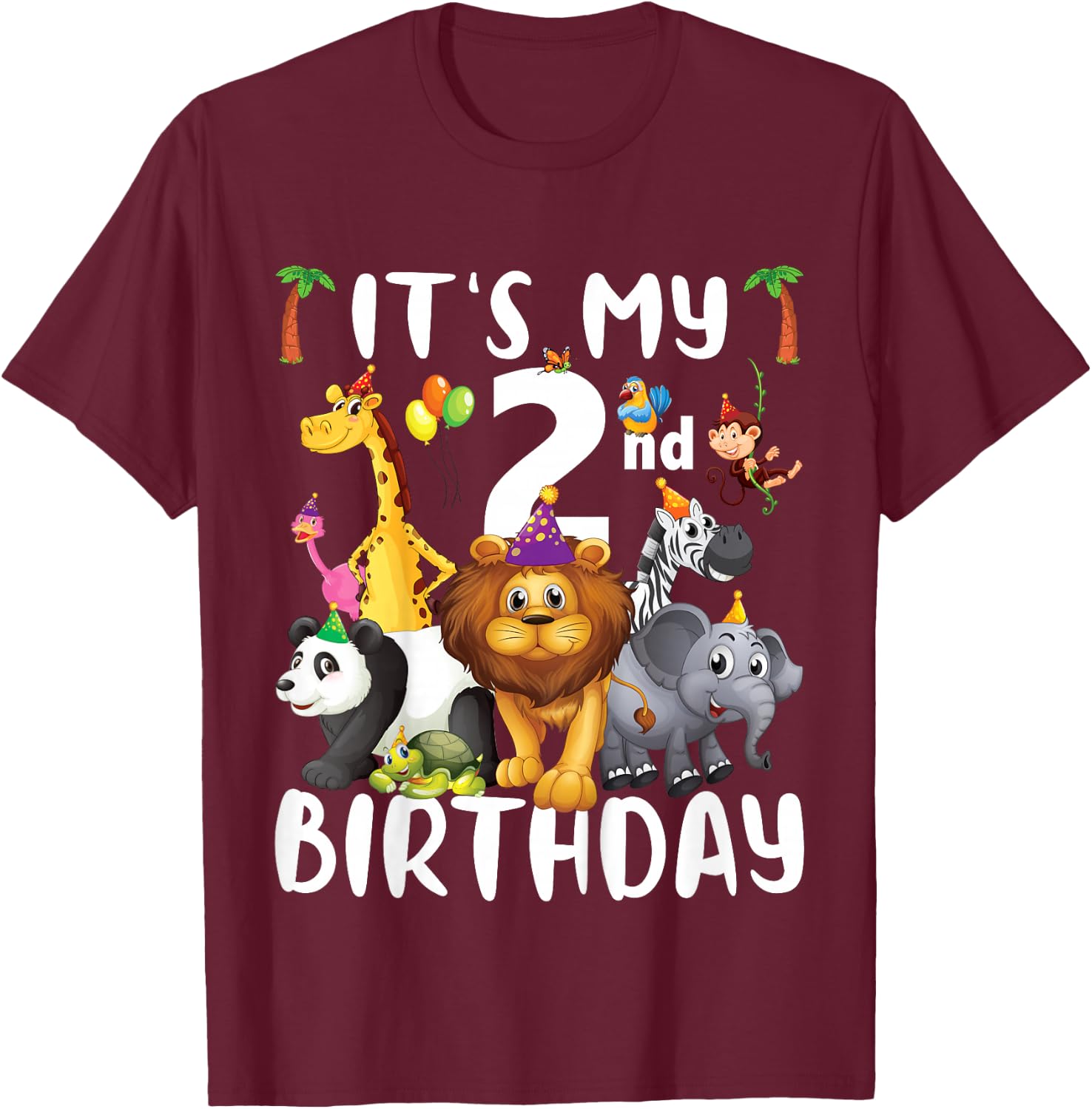 Its My 2nd Birthday Zoo Shirt Safari Jungle Animals Lover T-Shirt - T-Shirt | Maroon