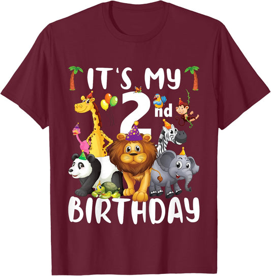 Its My 2nd Birthday Zoo Shirt Safari Jungle Animals Lover T-Shirt - T-Shirt | Maroon