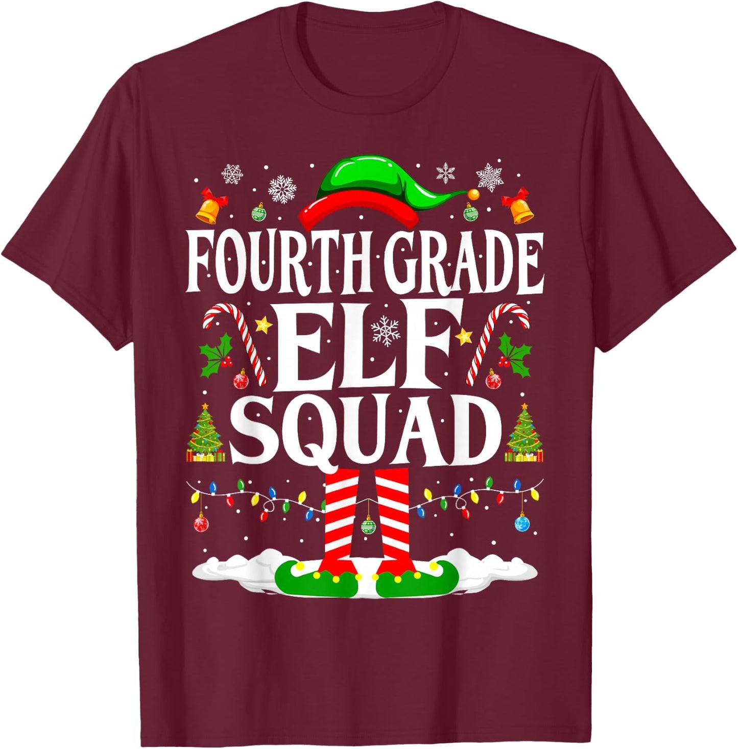 4th Grade Elf Squad Xmas Funny Christmas Fourth Grade Elf T-Shirt - T-Shirt | Maroon