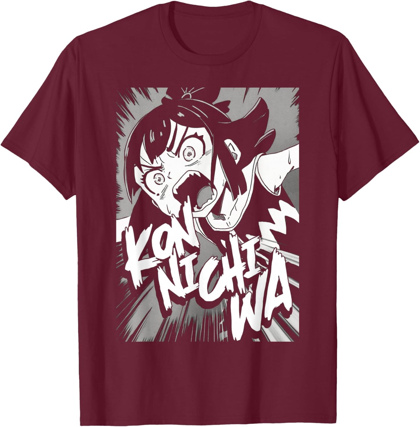 Konnichiwa こんにちは Japanese Punk Goth Grunge Anime Manga Panel T-Shirt - T-Shirt | Maroon