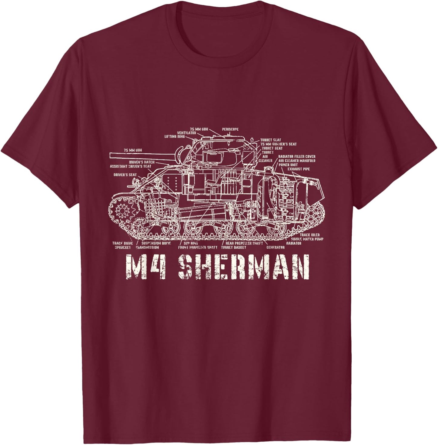 M4 Sherman WWII Army Tank Military T-Shirt - T-Shirt | Maroon
