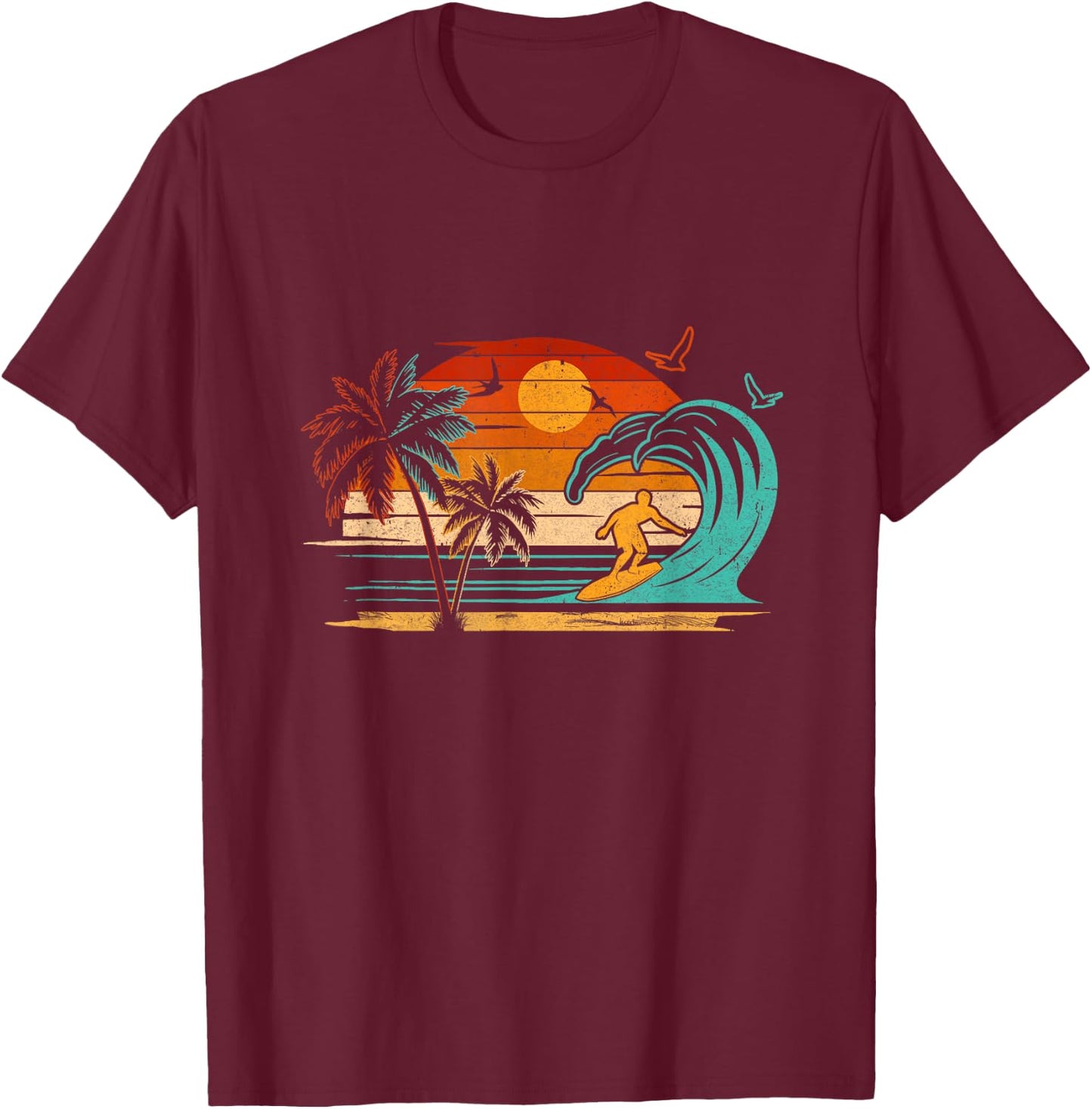 Vintage Surfer Retro Surfing Beach Surf T-Shirt - T-Shirt | Maroon