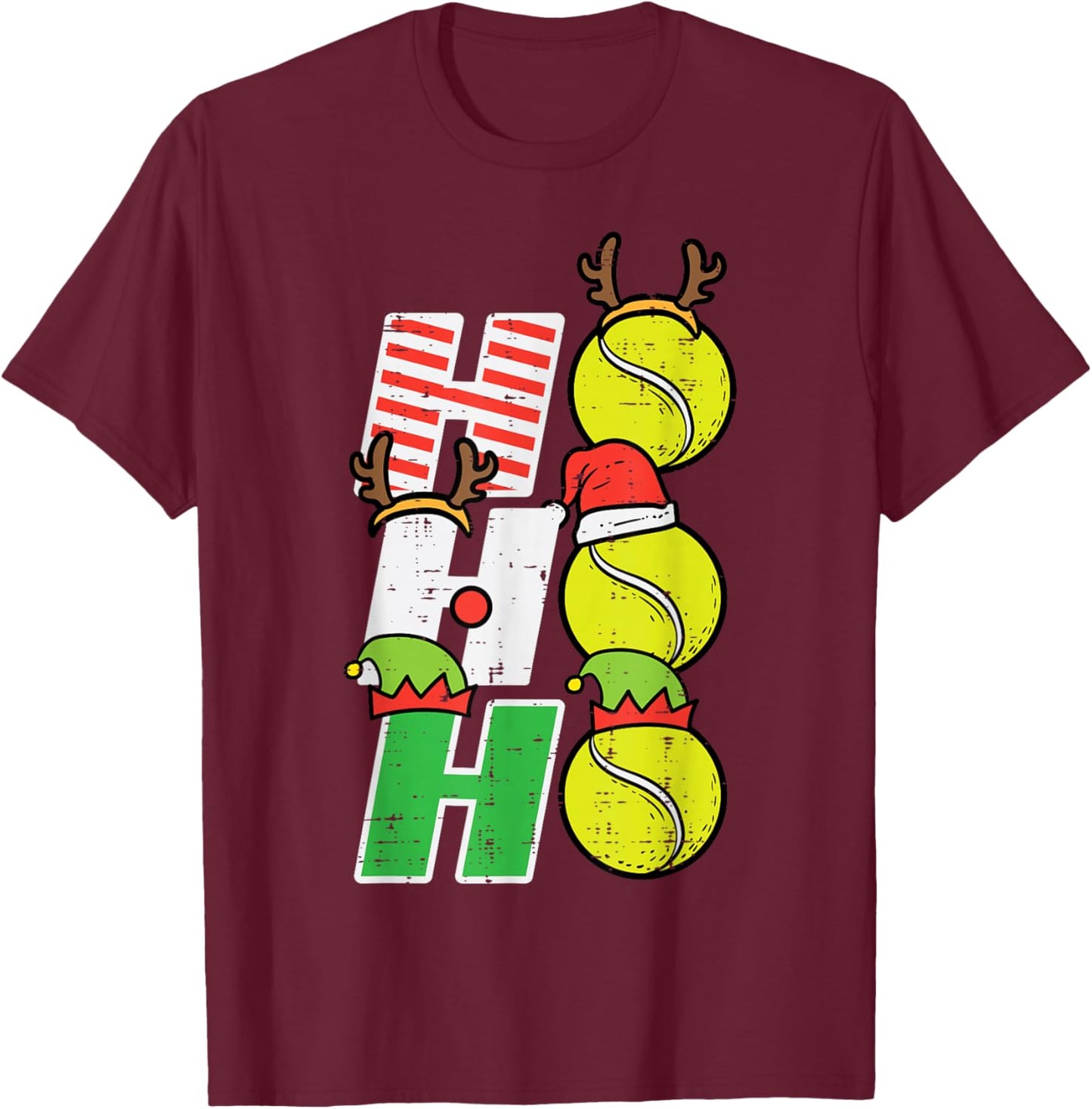 Christmas Tennis Ho Ho Ho Funny Xmas Sports Men Women Kids T-Shirt - T-Shirt | Maroon