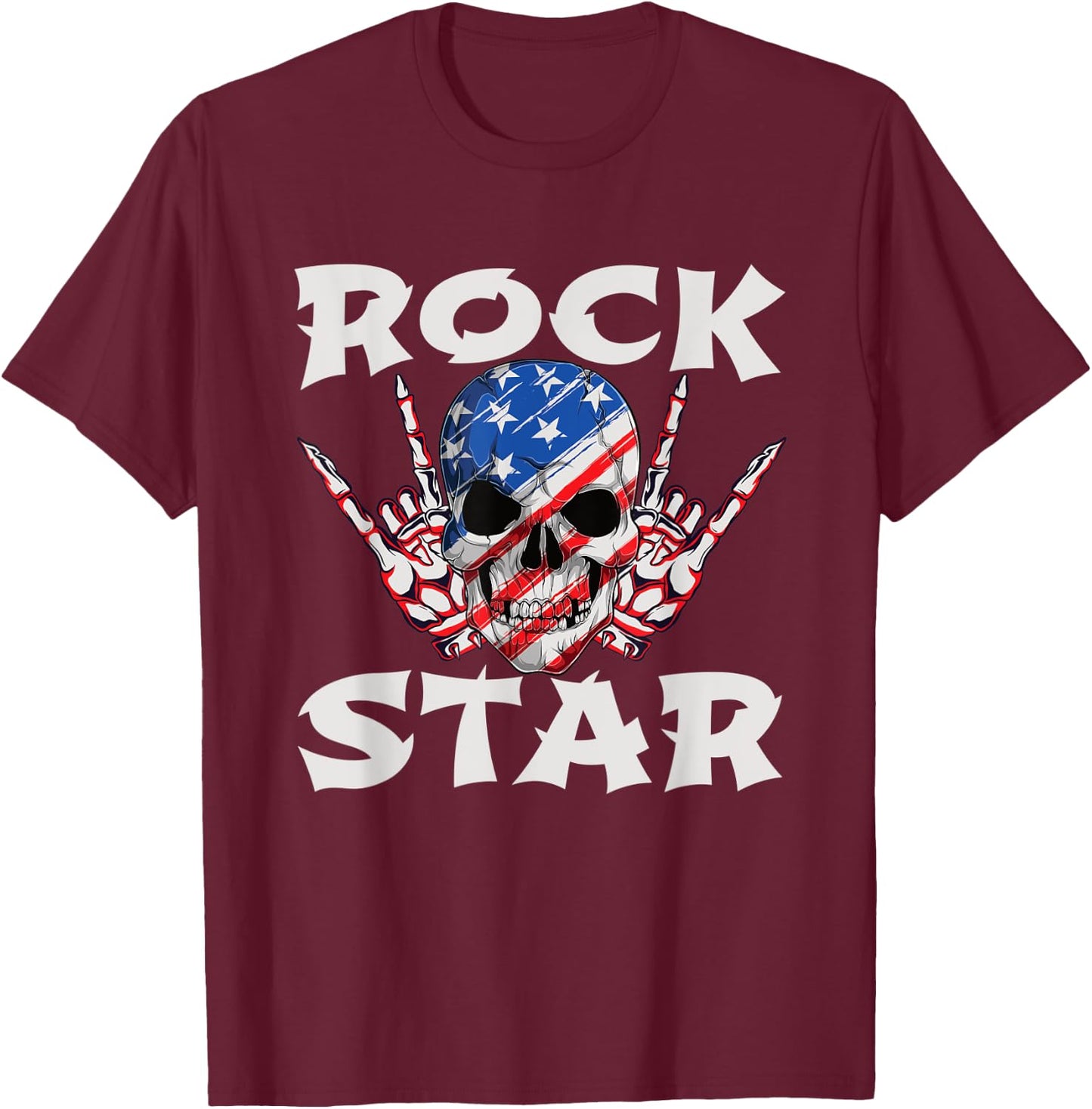 Retro 80s Music Rock Star Skull T-Shirt - T-Shirt | Maroon