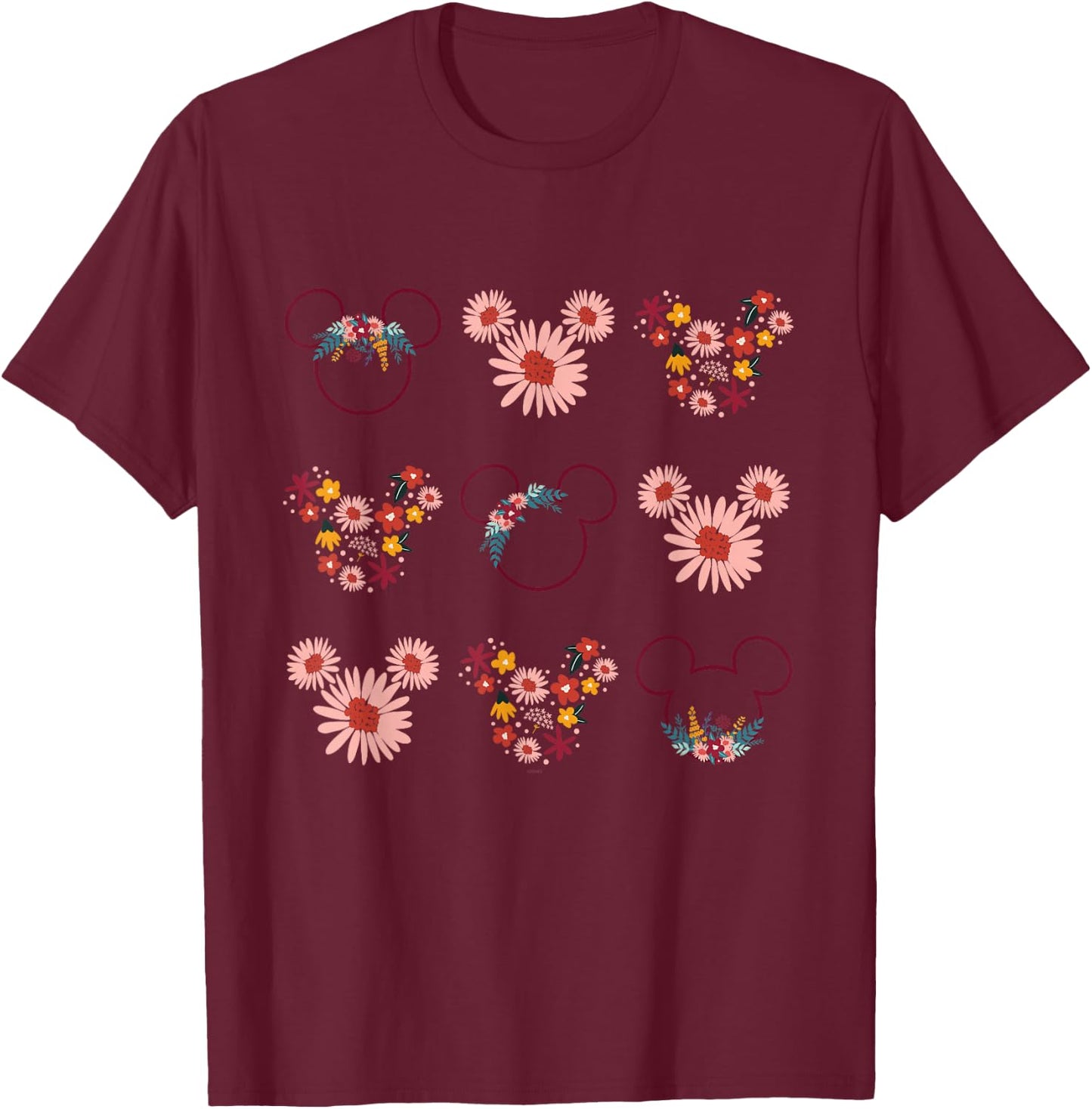 Disney Mickey Mouse Flowers and Daisy Print T-Shirt - T-Shirt | Maroon