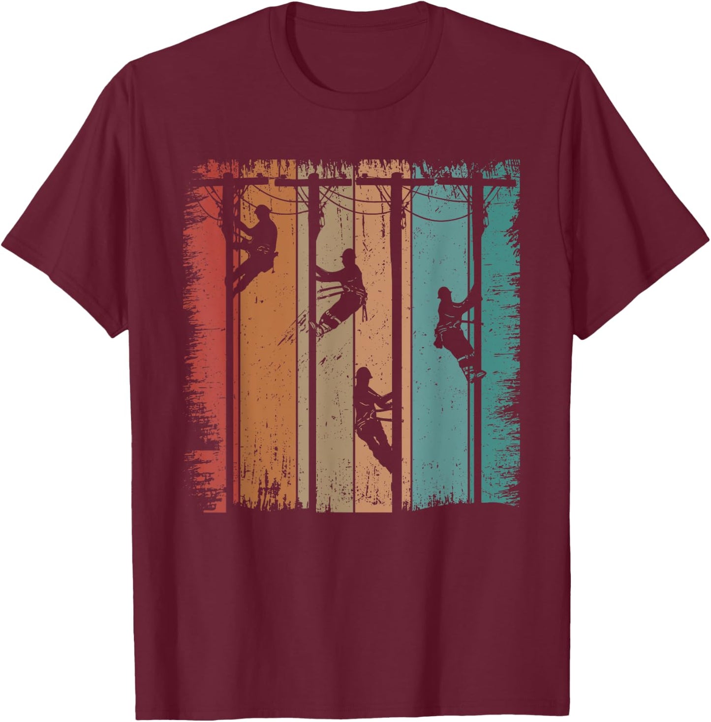 Vintage Lineman Father Retro Electric Cable Lineman T-Shirt - T-Shirt | Maroon