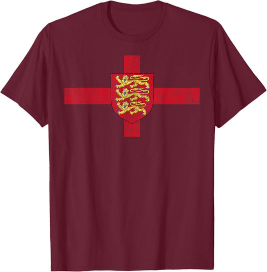 England Flag Royal Arms Saint George's Cross English T-Shirt - T-Shirt | Maroon