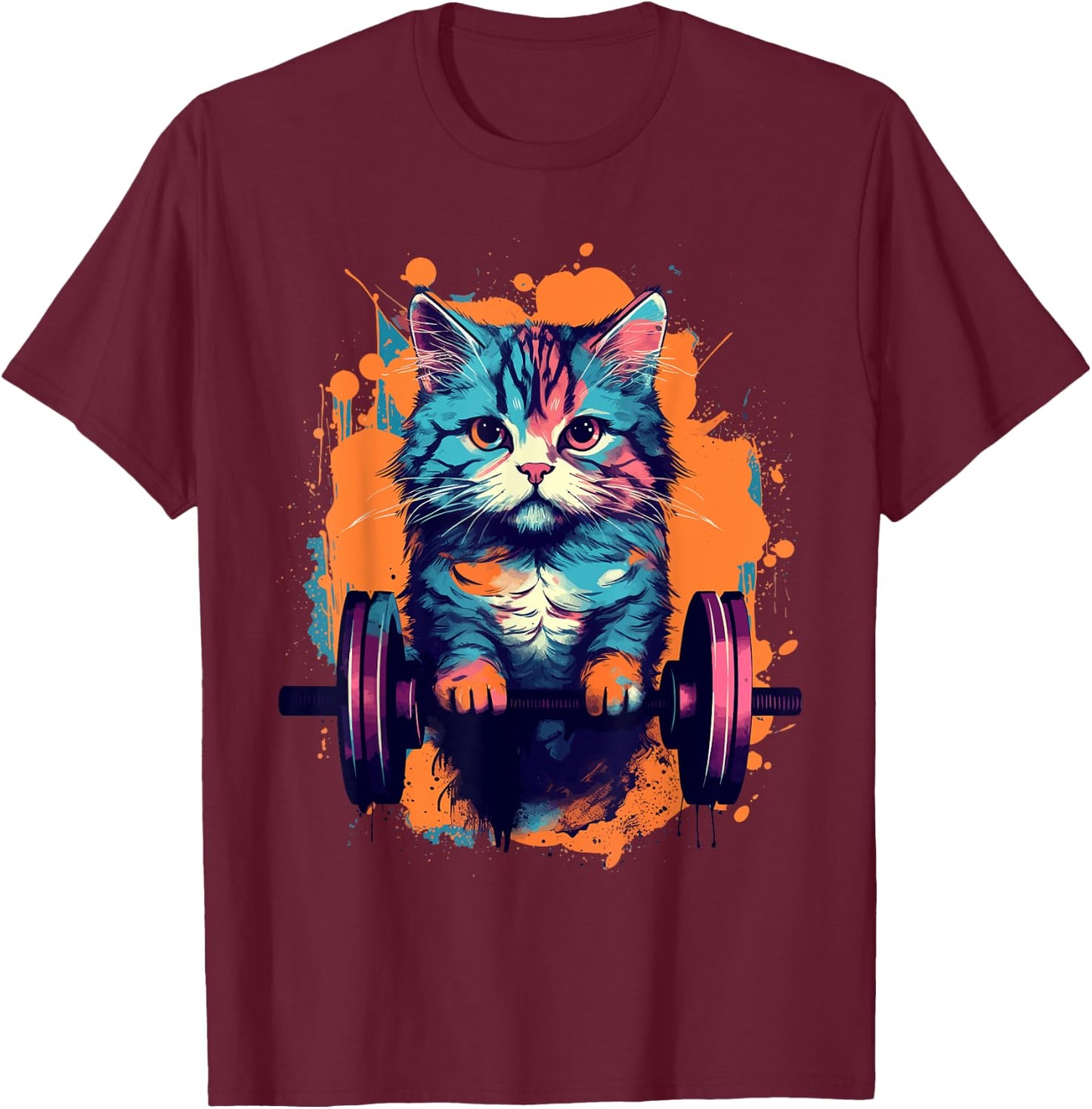 Gym, Workout or Fitness Gift Funny Cat in a Gym Women T-Shirt - T-Shirt | Maroon