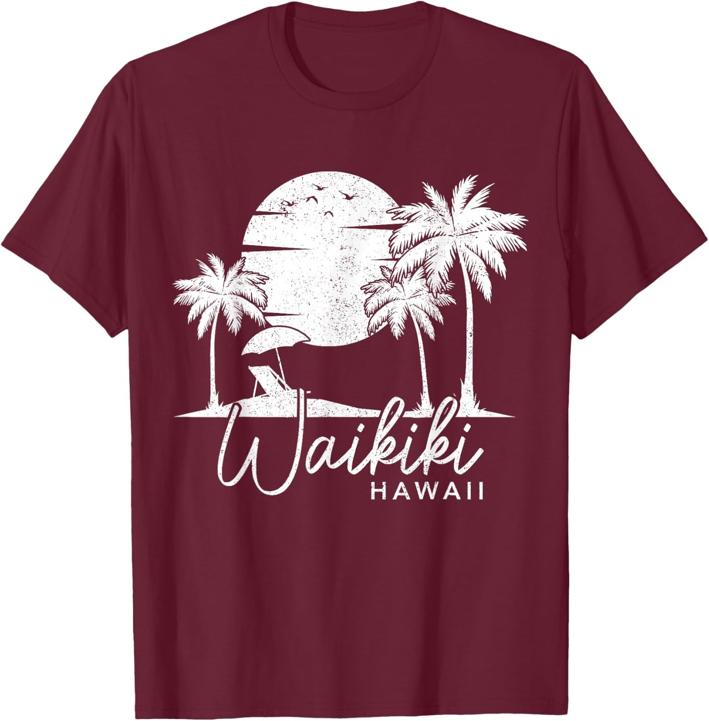 Waikiki Beach Hawaii Surf Vintage Sunset Surfer T-Shirt - T-Shirt | Maroon