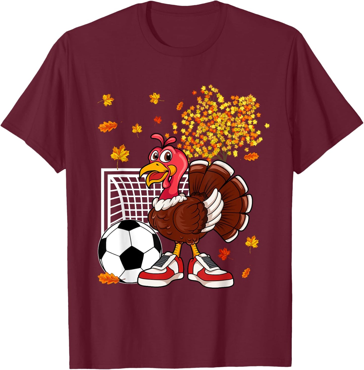 Turkey Playing Soccer Thanksgiving Player Coach Fall Lover T-Shirt - T-Shirt | Maroon