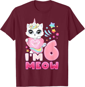 Birthday girl 6 years old, cat, unicorn, 6th birthday T-Shirt - T-Shirt | Maroon