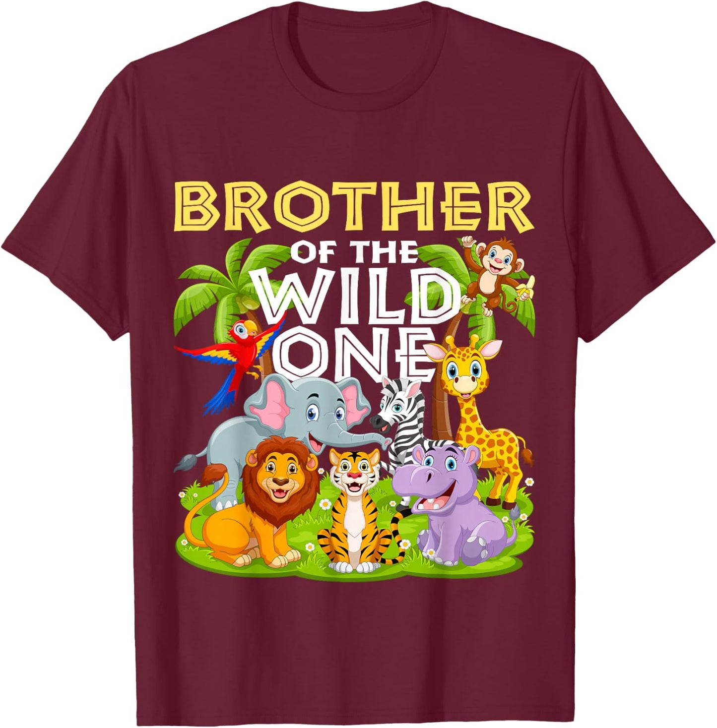 Brother Of The Wild One Birthday Zoo Animal Safari Jungle T-Shirt - T-Shirt | Maroon