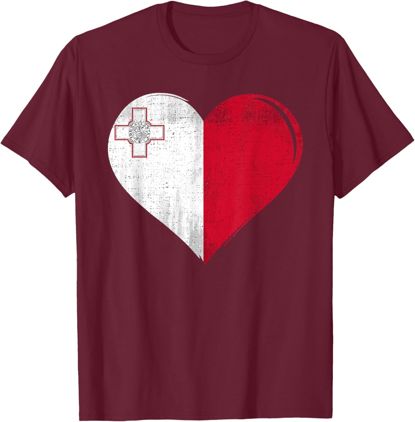 Vintage Malta Flag Heart For Maltese T-Shirt - T-Shirt | Maroon
