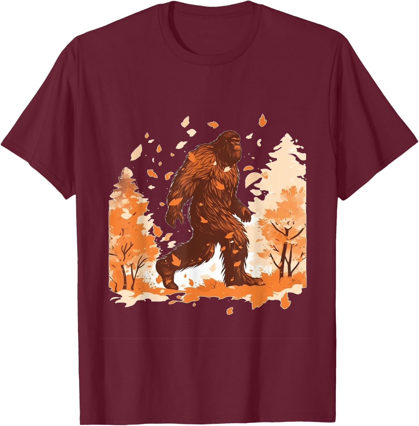 Bigfoot Fall Leaves Thanksgiving Day Sasquatch Autumn T-Shirt - T-Shirt | Maroon