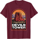 Devils Tower Wyoming Vintage Travel T-Shirt - T-Shirt | Maroon