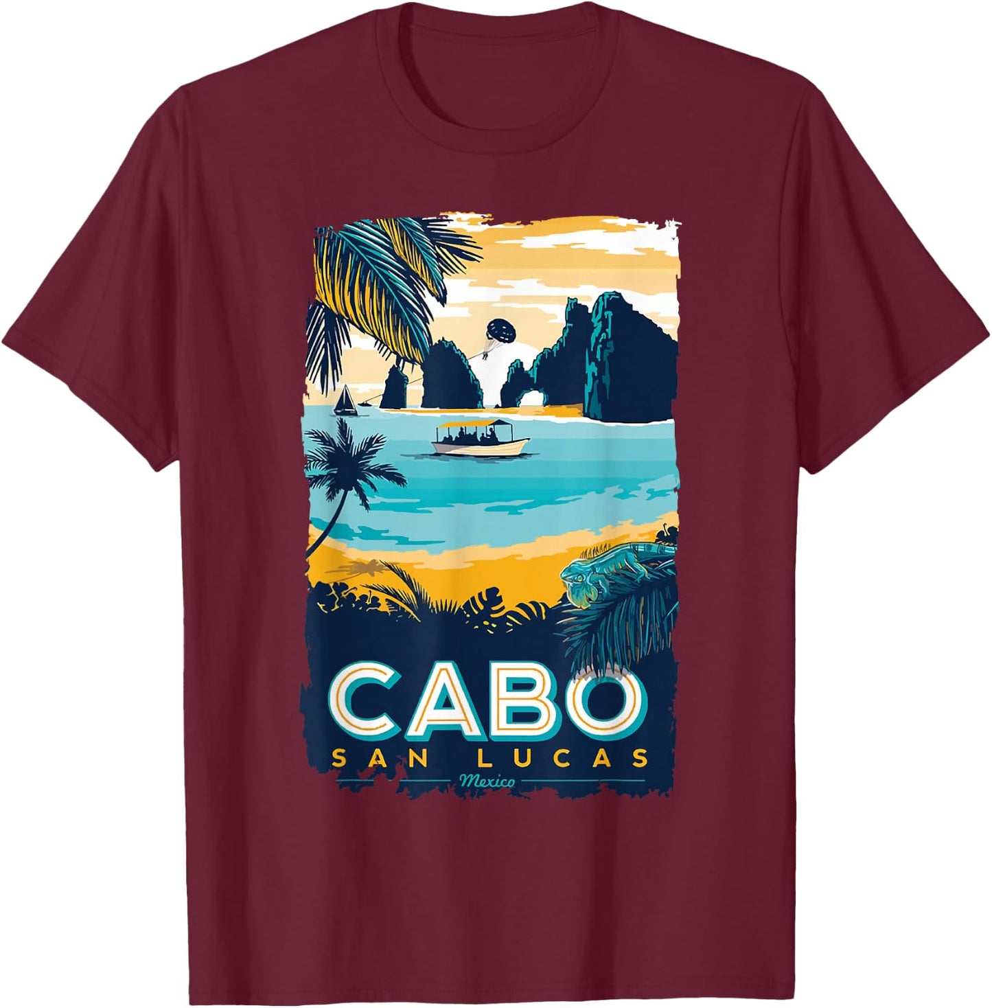 Cabo San Lucas Tropical Beach Mexico Travel Vintage T-Shirt - T-Shirt | Maroon
