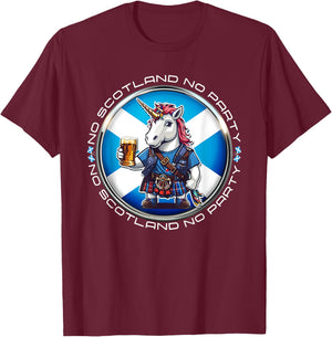 No Scotland No Party Scottish Pride Scotland Unicorn Saltire T-Shirt - T-Shirt | Maroon