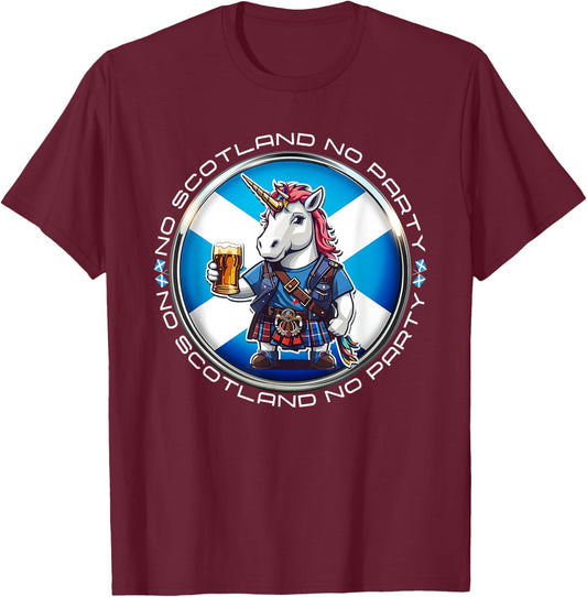 No Scotland No Party Scottish Pride Scotland Unicorn Saltire T-Shirt - T-Shirt | Maroon
