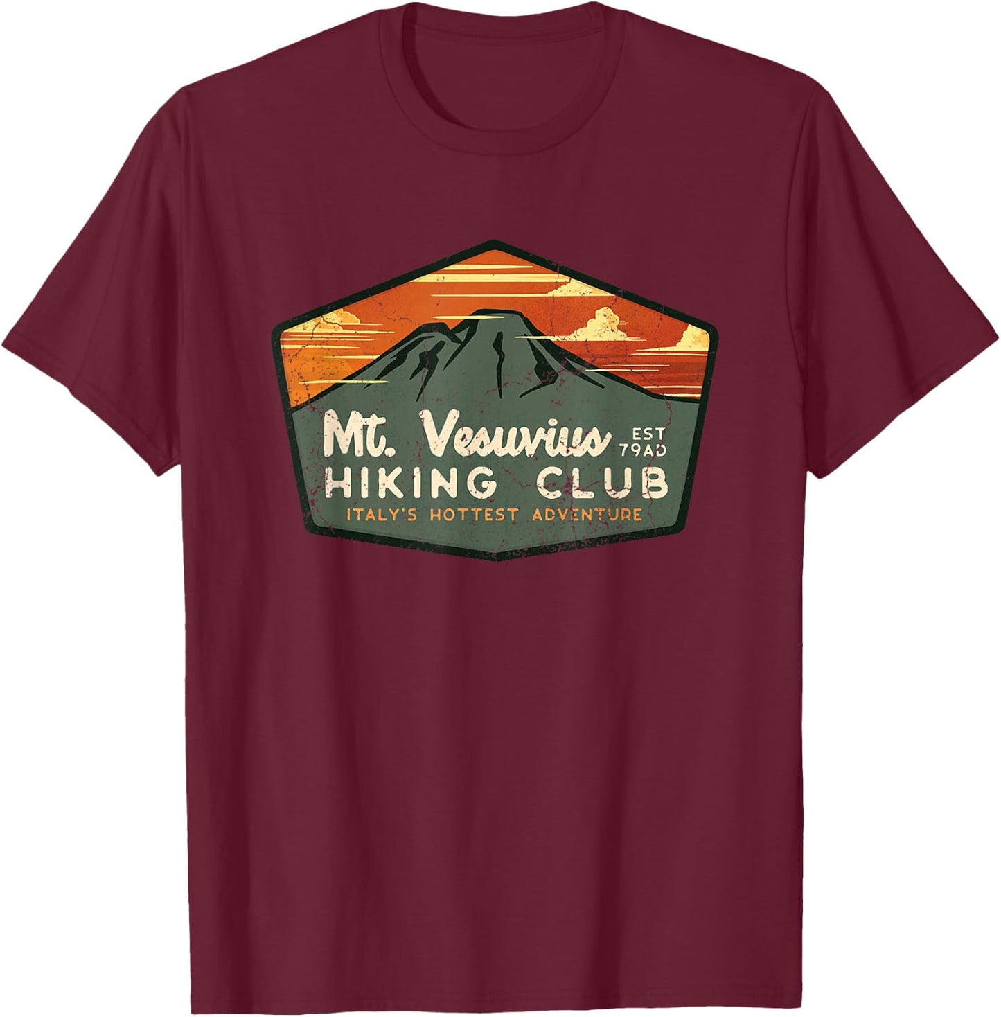 Retro Vesuvius Hiking Tourism For Italy Travel Vintage T-Shirt - T-Shirt | Maroon