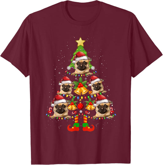 Funny Chug Dog Christmas Lights Tree Dog Lover Xmas T-Shirt - T-Shirt | Maroon